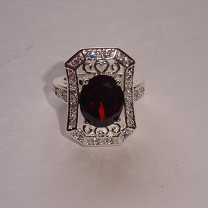 Sterling Silver Lab Created Ruby Ring With Cubic Zirconias Size 6 image 4