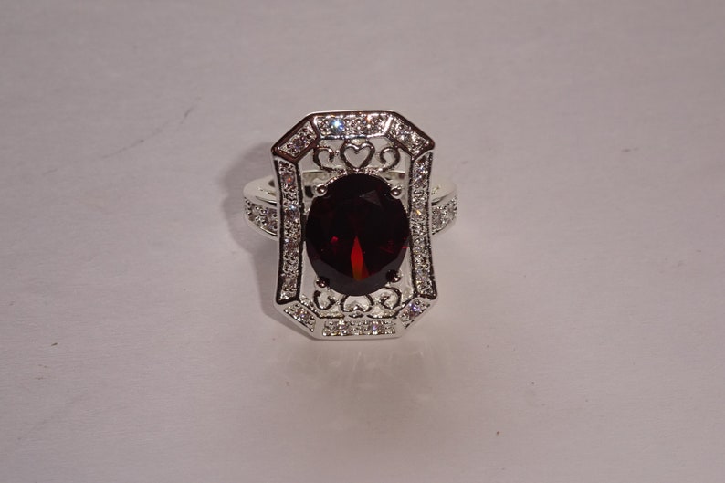 Sterling Silver Lab Created Ruby Ring With Cubic Zirconias Size 6 image 4