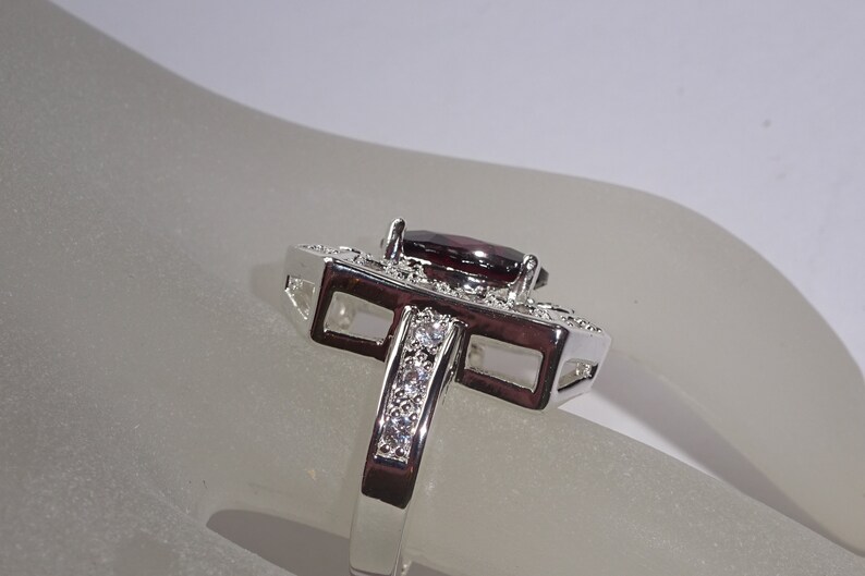 Sterling Silver Lab Created Ruby Ring With Cubic Zirconias Size 6 image 2