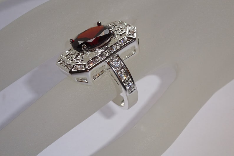 Sterling Silver Lab Created Ruby Ring With Cubic Zirconias Size 6 image 3