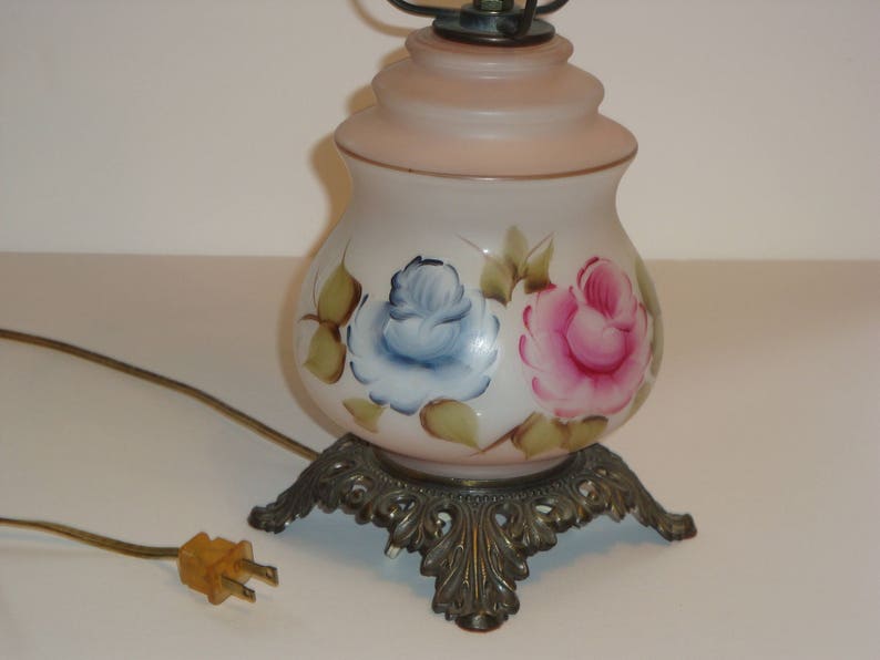 Vintage 3 Way Switch Double Globe Floral Design Electric Parlor Lamp with Chimney