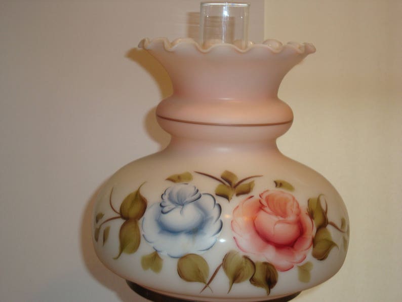 Vintage 3 Way Switch Double Globe Floral Design Electric Parlor Lamp with Chimney