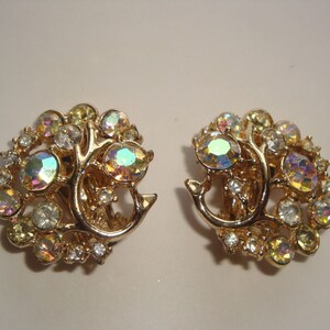 Boucles d&#39;oreilles clip AB vintage aurore boréale strass