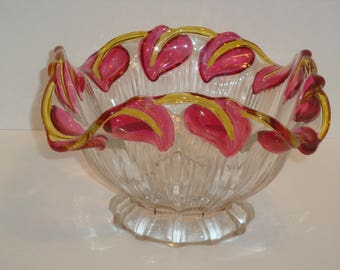 Vintage Hofbauer Crystal Company Four Sided Cranberry Leaf Bowl - Made in Germany