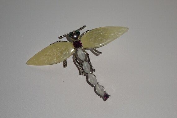 SUPER Lovely Lucite And Amethyst Dragonfly Brooch - image 1