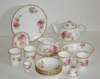 Selection of Royal Albert AMERICAN BEAUTY China All Made In England + Orphan Cups & Orphan Saucers