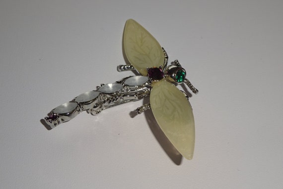 SUPER Lovely Lucite And Amethyst Dragonfly Brooch - image 4