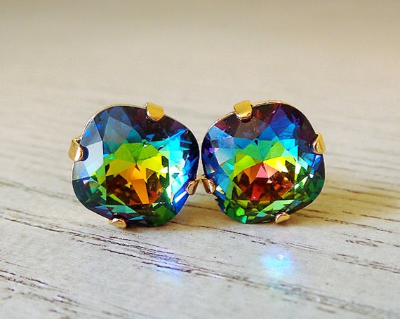 PREORDER// Rainbow Earrings Vitrail Studs Multicolor Studs | Etsy