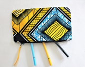 Makeup pouch, diamond pattern, pencil case, ethnic purse, bag pouch, toilet bag, vanity case, wax fabric case, african fabric, toilet case