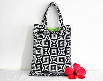 Basket case, tote bag, geometric pattern, black and white, summer accessory, shopping bag, african wax, african fabric, handmade bag