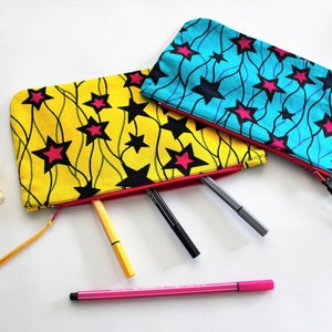 Ethnic pouch, pencil case, wax purse, stars pattern, bag pouch, makeup bag, vanity case, makeup bag, african fabric, toilet case, girl gift