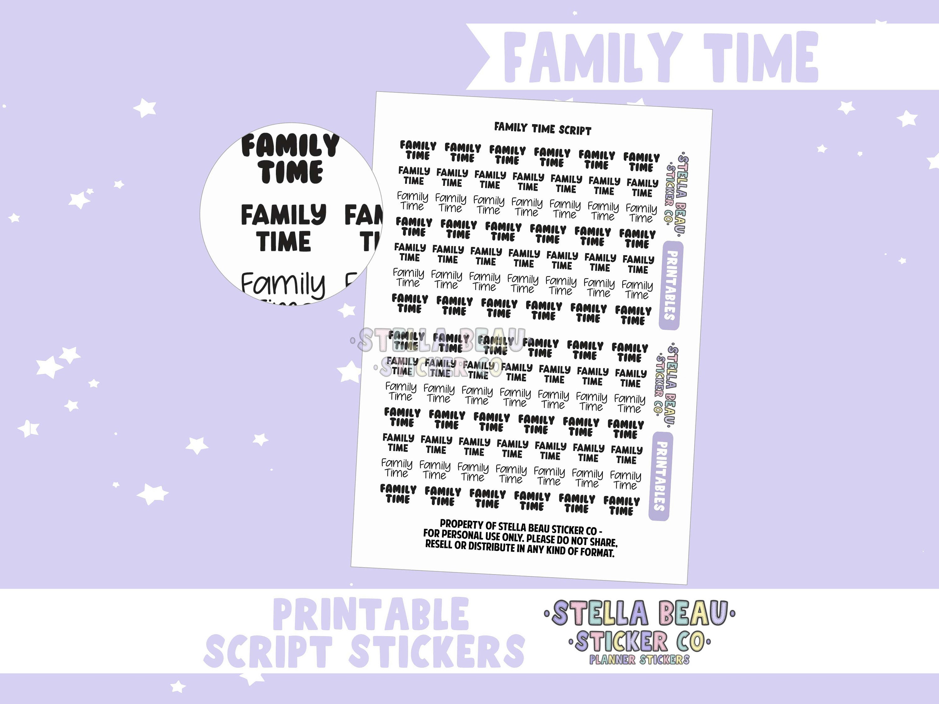 Family Stickers Printable Script Planner Stickers Family Planner Stickers PDF Family Time Script Planner Stickers Printable CUT Files