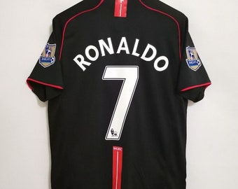 Camiseta retro de visitante del Manchester United 2007-2008 usada por Ronaldo, Rooney, Giggs, Scholes, Ferdinand, MU Jersey, Ronaldo Jersey