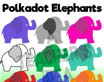 Polkadot Elephants Clipart for Commercial Use, Digital Clipart, Png Images