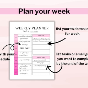 Undated Weekly Planner Printable, Printable Weekly Productivity Planner, Weekly Planner, Minimalist Weekly Planner, Instant Download image 4