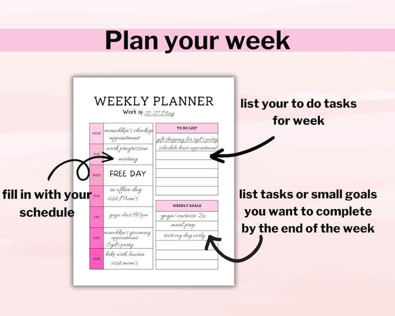 Undated Weekly Planner Printable, Printable Weekly Productivity Planner, Weekly Planner, Minimalist Weekly Planner, Instant Download image 4