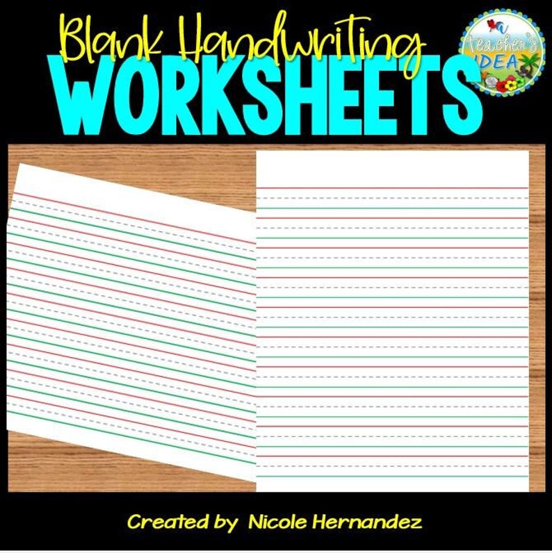 Blank Handwriting Worksheets Digital Download Handwriting Practice Printable Paper Kids Handwriting PDF Writing Practice Sheets image 1