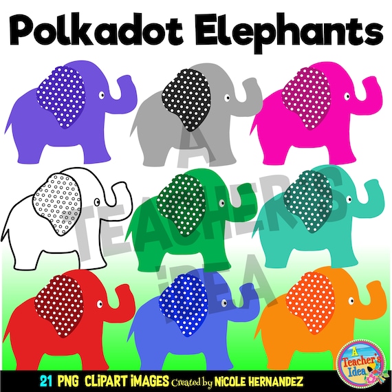 Polkadot Elephants Clipart for Commercial Use Digital Etsy
