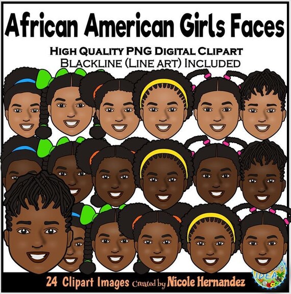 African American Kids Faces Clipart Digital Vector Girl Boy | Etsy