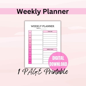 Undated Weekly Planner Printable, Printable Weekly Productivity Planner, Weekly Planner, Minimalist Weekly Planner, Instant Download image 1