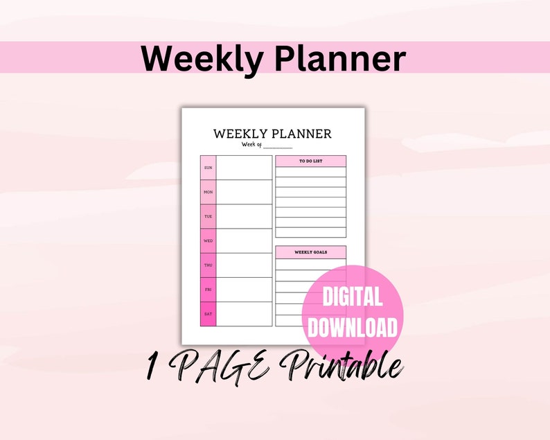 Undated Weekly Planner Printable, Printable Weekly Productivity Planner, Weekly Planner, Minimalist Weekly Planner, Instant Download image 1