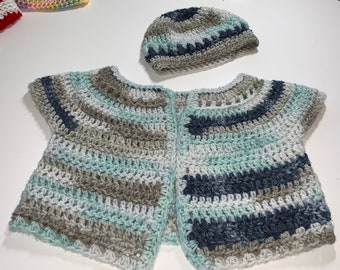 Crocheted baby sweater and cap, baby shower gift