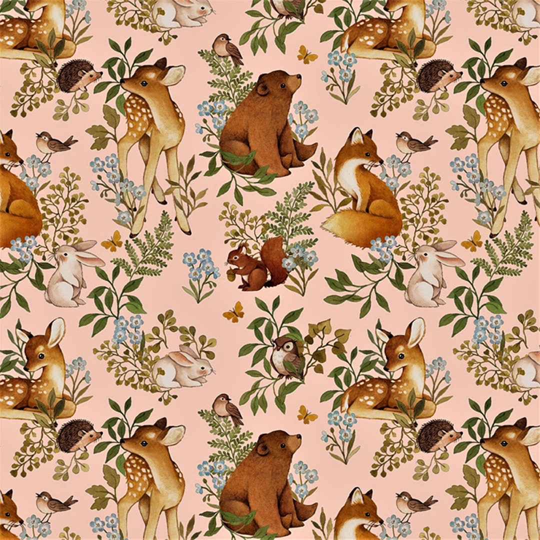 Forest Dreams Forest Animal Overall Print Fabric, Cotton Fabric