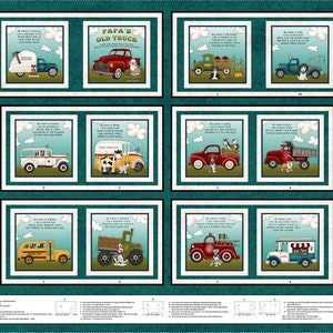 Cloth book panel for baby,  Papa's Old Truck, fabric book panel, fabric storybook panel, do-it-yourself sewing project