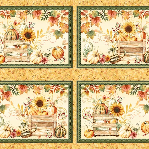 Fall Into Autumn placemat fabric panel - 7258PS-33 - placemat fabric, cotton fabric, Thanksgiving fabric, 36" by 44" quilting fabric