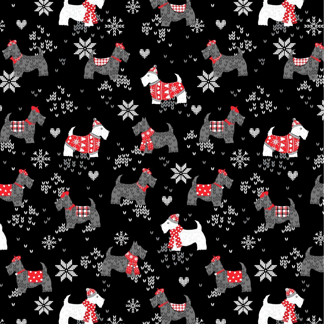 Knit and Caboodle Scottie Dog Fabric, Cotton Fabric, 44 Wide, Fabric by