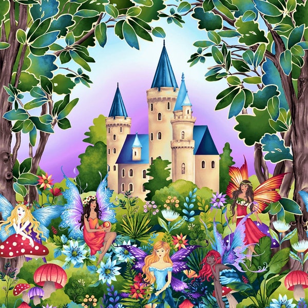 Fairytale Forest large panel fabric, quilt fabric, cotton fabric, quilt fabric picture panel, fabric wall art, art fabric panel