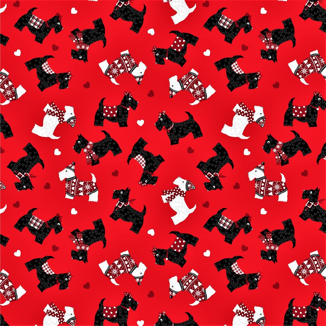 Knit and Caboodle Scottie Dog Fabric, Cotton Fabric, 44 Wide, Fabric by
