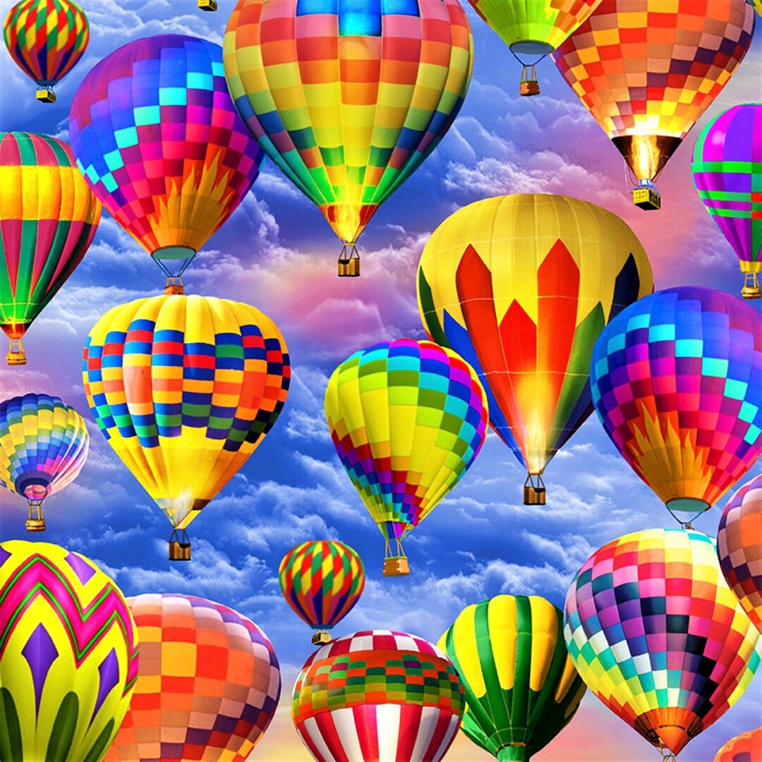 Hot Air Balloons Fiesta Overall Print Fabric, Cotton Fabric, Overall Print, Fabric by the Yard