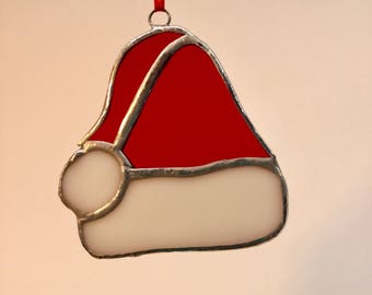 Stained Glass Santa Hat Ornaments