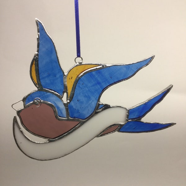 Swallow with a Banner Classic Tattoo in Stained Glass