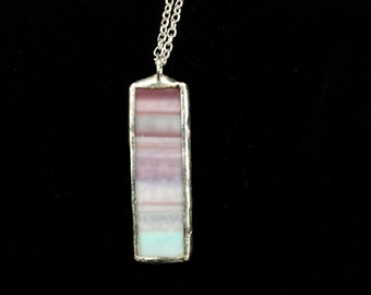 Purple and Turquoise Layers Art Glass Pendant Necklace