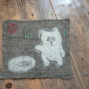 Kids  wool mat.  Wet felted rug. Cat mat. Pat mat.Wool decor. Home decor. housewarming gift