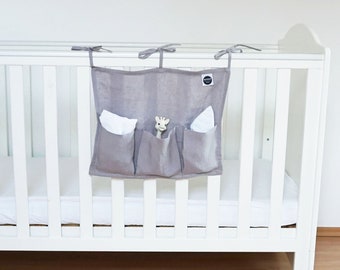 Baby Bed Organizer, Hanging Organizer with Pockets, Linen Crib Storage, Baby Room Organizer