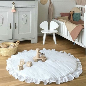 Neutrale Baby Spielmatte | Runder Boden-Teppich | Weiße gepolsterte Spielmatte | Baby Spieldecke im Boho Style
