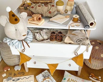 Mustard Boho Garland with Bells, Nursery Decor, Flag Party Bunting, Baby Shower Bunting