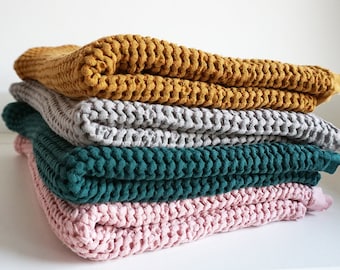 Linen Waffle Blanket, Cotton Throw Blanket, Boho Baby Blanket, Baby Swaddle
