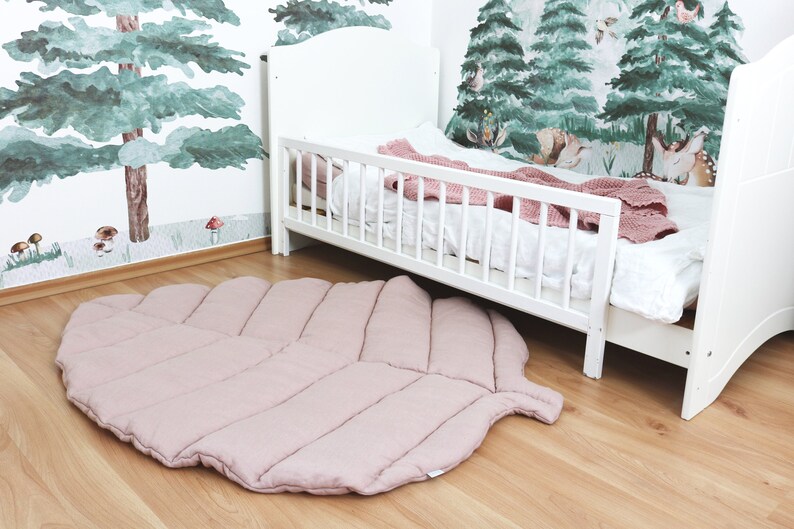 Blush pink baby play mat Organic leaf play mat Baby area Etsy