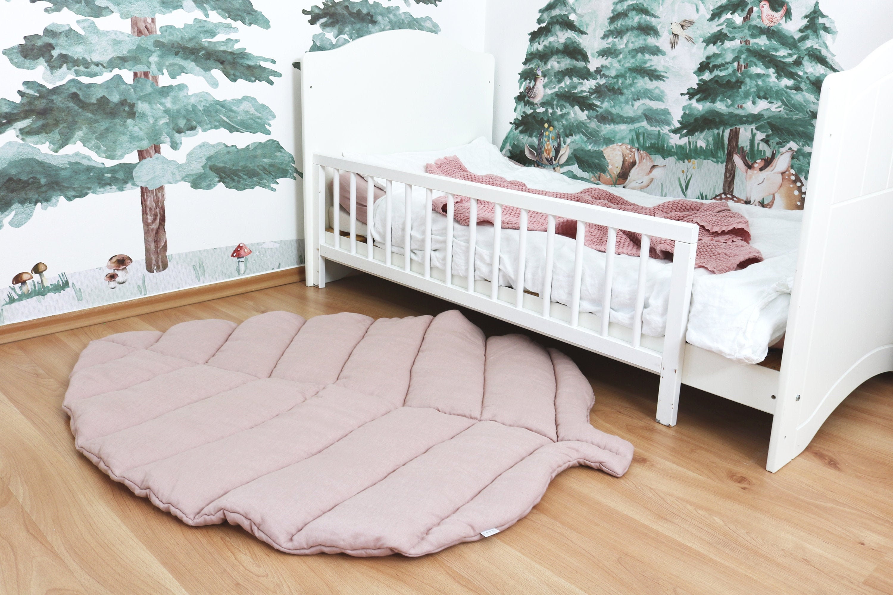 Blush pink baby play mat Organic leaf play mat Baby area Etsy