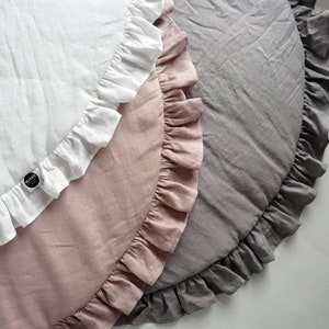 Gray Baby Play Mat with Ruffles, Padded Play Mat for Kids, Boho Kids Room Decor