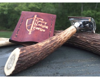 Every Knight Forge Custom Stag Handle Double Edge Safety Razor & Travel Sheath (Handcrafted in the USA)