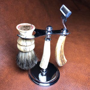 Every Knight Forge Stag & Chrome Wet Shaving Set:  Choice of Razor and Brush Knot (Made in USA)