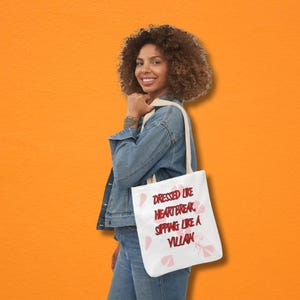 Canvas Tote Bag: Heartbreak Quote Print, Colorful Straps