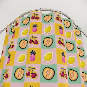 Vibrant Fruit Shower Curtain, Colorful Bathroom Decor, Tropical Vibes, Kitchen Accessory, Unique Gift Idea, Summer Home Style, Summer