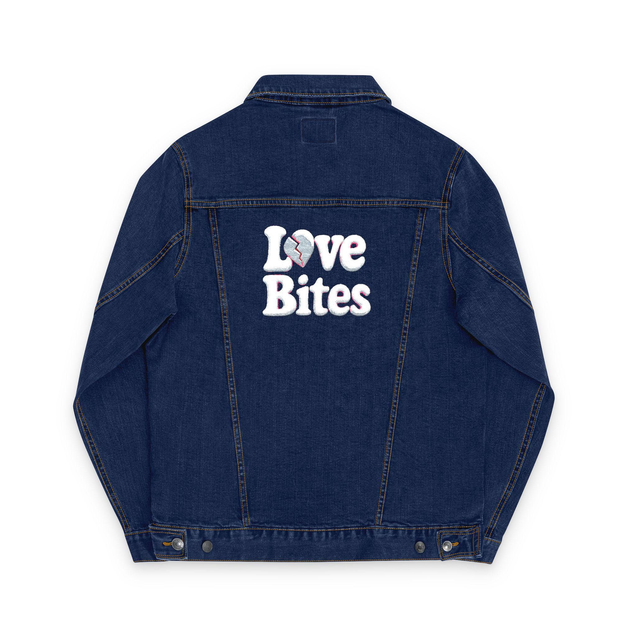 刺繍デニムジャケット：「Love Bites」ハートのユニセックスストリート