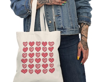Heart Pattern Cotton Canvas Tote Bag: Eco-Friendly Reusable Shopping Bag